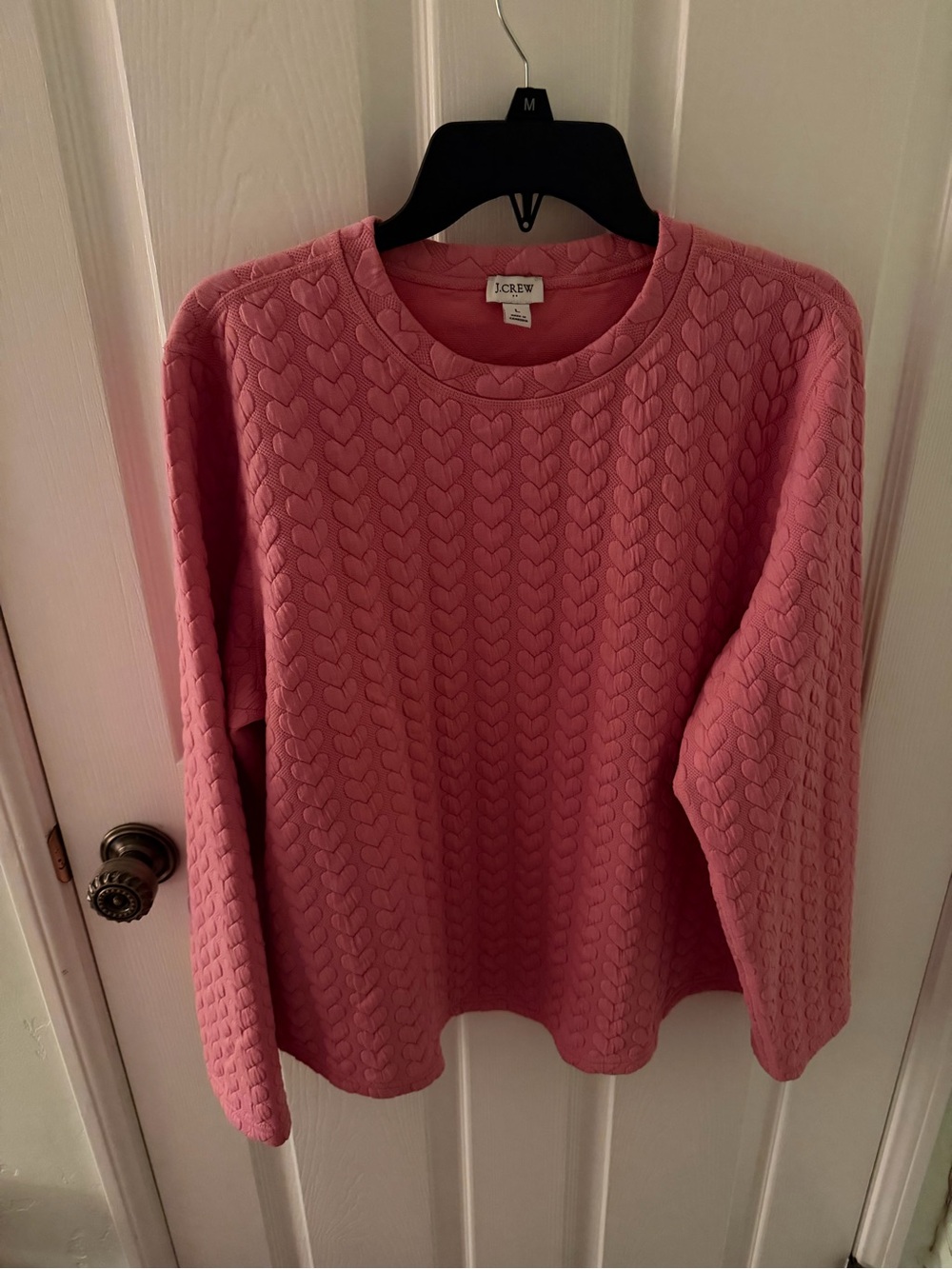 J. Crew Rose Pink Heart-Pattern Crewneck Size Large